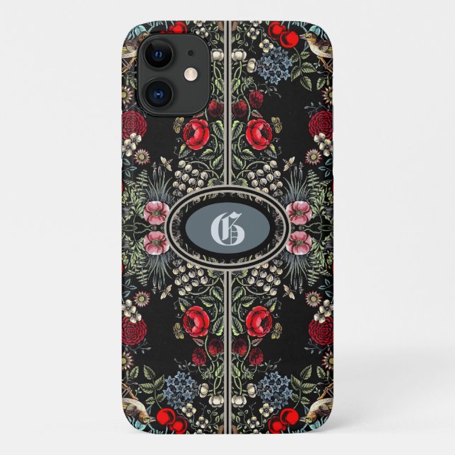 Funda De Case-Mate Para iPhone Jardín de flores de época monogramado (Reverso)