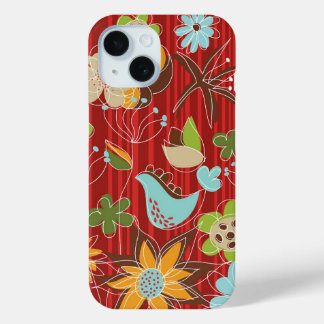 Funda Para iPhone 15 Jardín De Flores De Moda Y Temática Sobre Rayas Ro