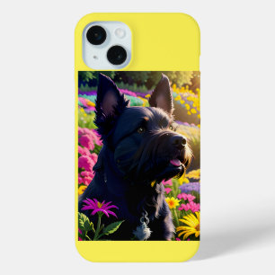Funda Para iPhone 15 Mini Jardín de flores de perro del Territorio de Escoci