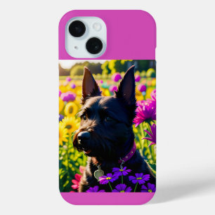 Funda Para iPhone 15 Jardín de flores de perro del Territorio de Escoci