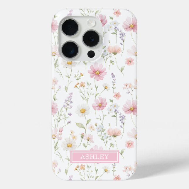 Funda De Case-Mate Para iPhone Jardín de flores silvestres rosadas monogramado (Reverso )