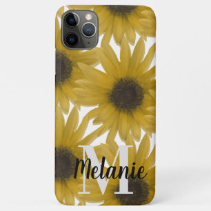 Funda Para iPhone 11 Pro Max Jardín de girasoles realista con monograma persona