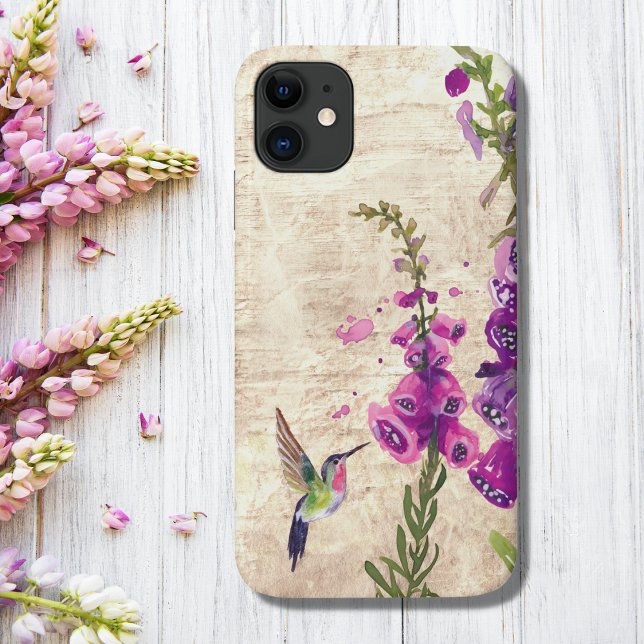 Funda De Case-Mate Para iPhone Jardín de las Flores Hummingbird y Foxglove (Hummingbird and Foxglove Flowers Garden Case-Mate iPhone Case)