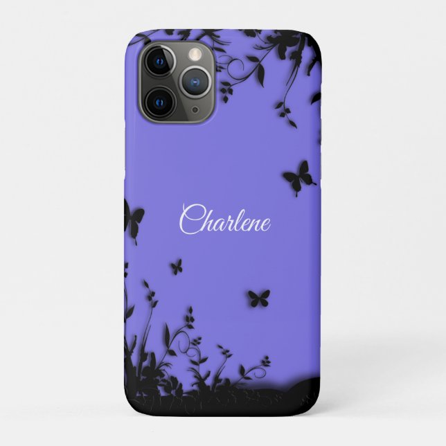 Funda De Case-Mate Para iPhone Jardín de mariposa morada personalizado (Reverso)