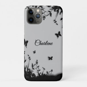 Funda Para iPhone 11 Pro Jardín de mariposas grises personalizado