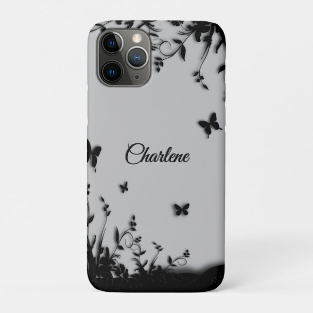 Funda De Case-Mate Para iPhone Jardín de mariposas grises personalizado (Reverso)