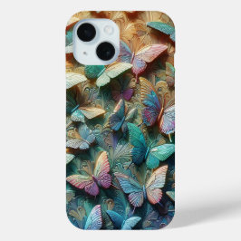 Funda Para iPhone 15 Jardín de Mariposas Iridescentes