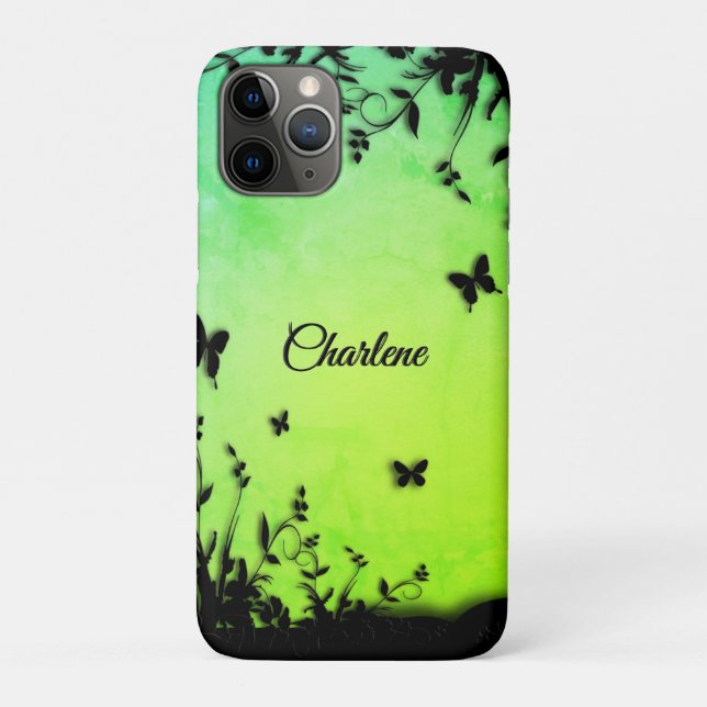 Funda De Case-Mate Para iPhone Jardín de mariposas Lime Personalizado (Reverso)