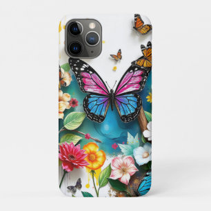 Funda Para iPhone 11 Pro Jardín de mariposas vibrante Diseño inspirado de