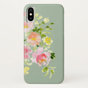 Funda Para iPhone X Jardín de peones floridos de color agua