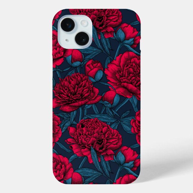 Funda De Case-Mate Para iPhone Jardín de peones rojos en azul oscuro (Reverso )