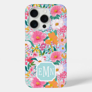 Funda Para iPhone 15 Pro Jardín Floral Colorido Moderno Monogramado