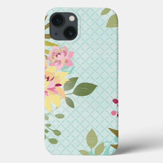Funda De Case-Mate Para iPhone Jardín floral, fondo azul (Reverso)
