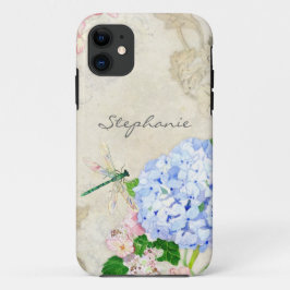 Funda Para iPhone 11 Jardín inglés, azul y rosa Hydrangeas acuarela