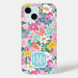 Funda Para iPhone 15 Jardín Monogramado Moderno Colorido