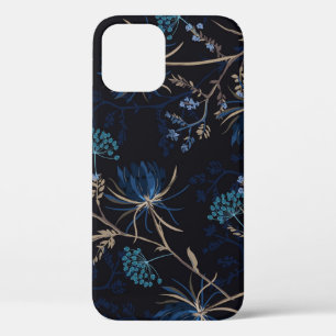 Funda Para iPhone 12 Jardín oscuro: Floral azul monotónica