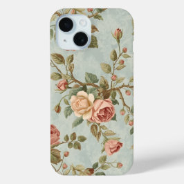 Funda Para iPhone 15 Jardín Romántico Vintage de Rosas