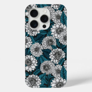 Funda Para iPhone 15 Pro Jardines Dahlia blancos/ hojas azules 2