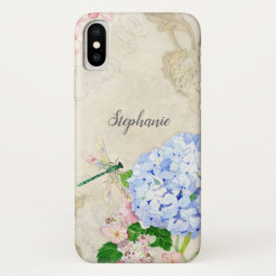 Funda Para iPhone X Jardines ingleses acuarelas, Hydrangeas azules y r