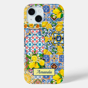Funda Para iPhone 15 Jarrón Chic Mediterráneo baldosas naranjas