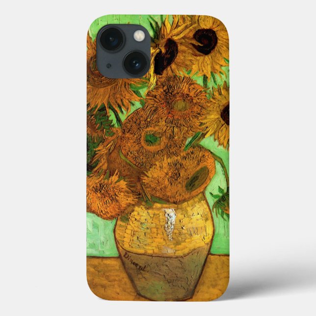 Funda De Case-Mate Para iPhone Jarrón con doce girasoles por Vincent van Gogh (Reverso)
