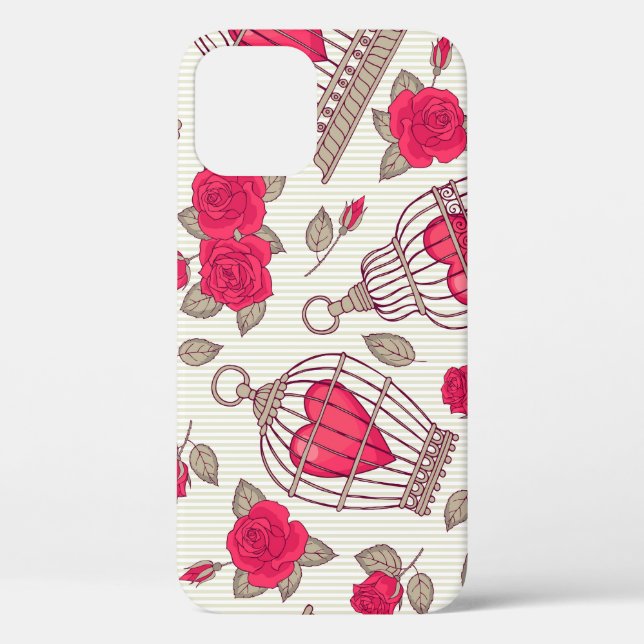 Funda De Case-Mate Para iPhone Jaulas de pájaros florales patrón de rosas (Reverso )