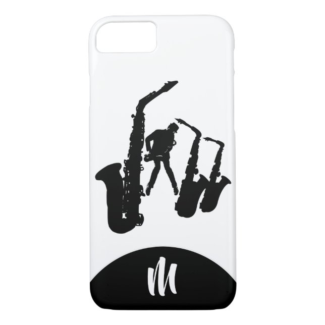 Funda De Case-Mate Para iPhone Jazz Sax Black Saxophonist 2 Monograma Iphone Estu (Reverso)