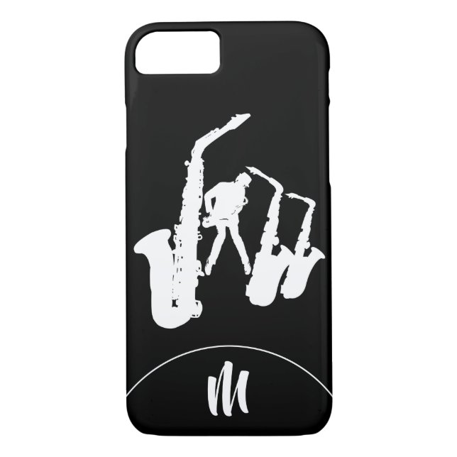 Funda De Case-Mate Para iPhone Jazz Sax White Saxophonist 2 Monograma Estuche Iph (Reverso)
