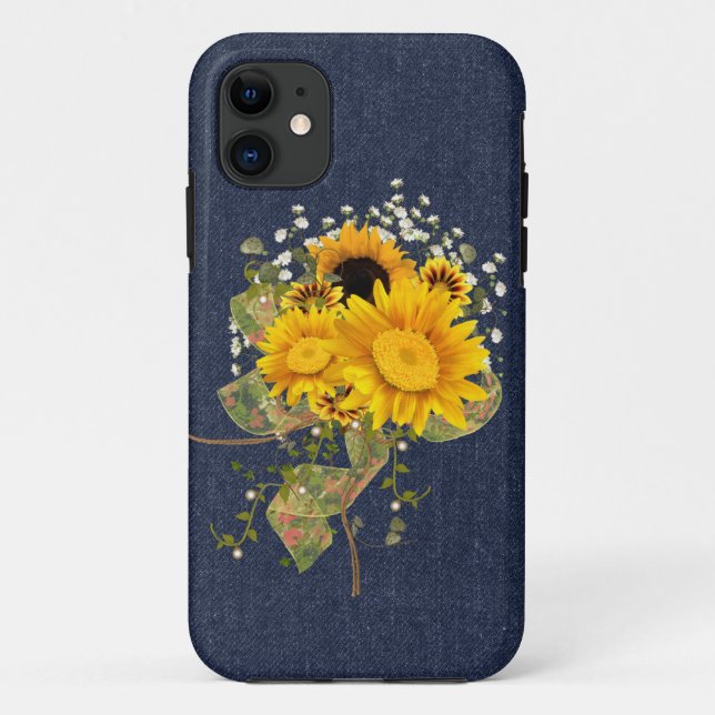 Funda De Case-Mate Para iPhone Jeans azules y girasoles (Reverso)