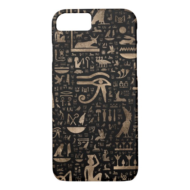 Funda De Case-Mate Para iPhone Jeroglíficos egipcios antiguos - negro y oro (Reverso)