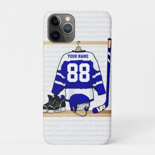 Funda Para iPhone 11 Pro Jersey azul y blanco personalizado del hockey