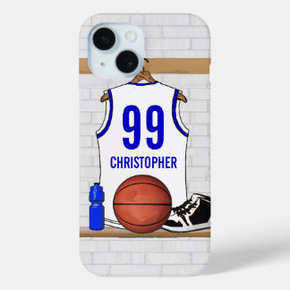 Funda Para iPhone 15 Jersey de baloncesto blanco y azul personalizado