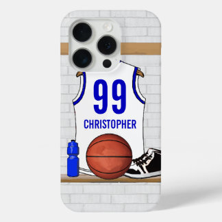 Funda Para iPhone 15 Pro Jersey de baloncesto blanco y azul personalizado