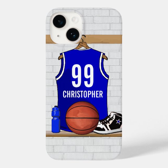 Funda De Case-Mate Para iPhone Jersey de baloncesto blanco y azul personalizado (Reverso )