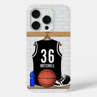Funda Para iPhone 15 Pro Jersey de baloncesto blanco y negro personalizado