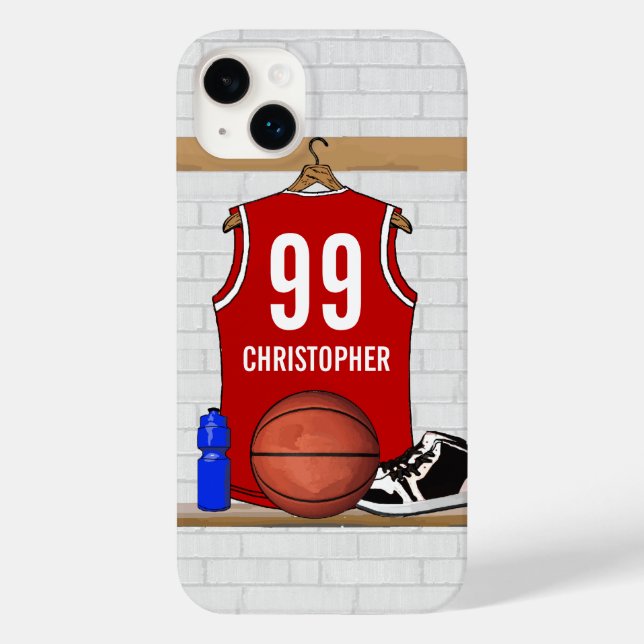 Funda De Case-Mate Para iPhone Jersey de baloncesto rojo y blanco personalizado (Reverso )