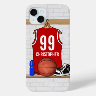 Funda Para iPhone 15 Mini Jersey de baloncesto rojo y blanco personalizado