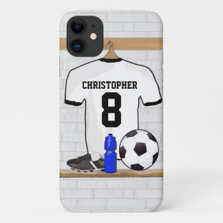 Funda Para iPhone 11 Jersey de fútbol negro blanco personalizado del