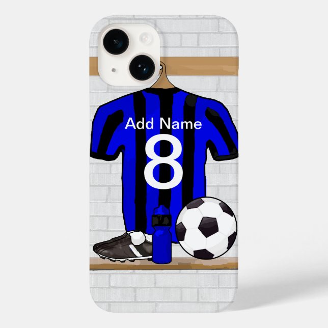 Funda De Case-Mate Para iPhone Jersey de fútbol negro y azul personalizado (Reverso )