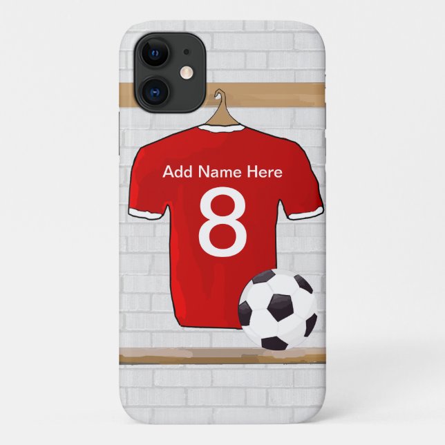 Funda De Case-Mate Para iPhone Jersey de fútbol rojo y blanco personalizado (Reverso)