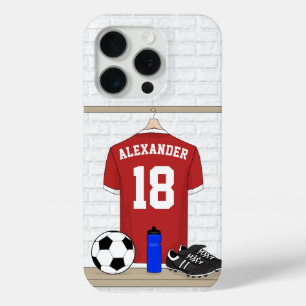 Funda Para iPhone 15 Pro Jersey de fútbol rojo y blanco personalizado