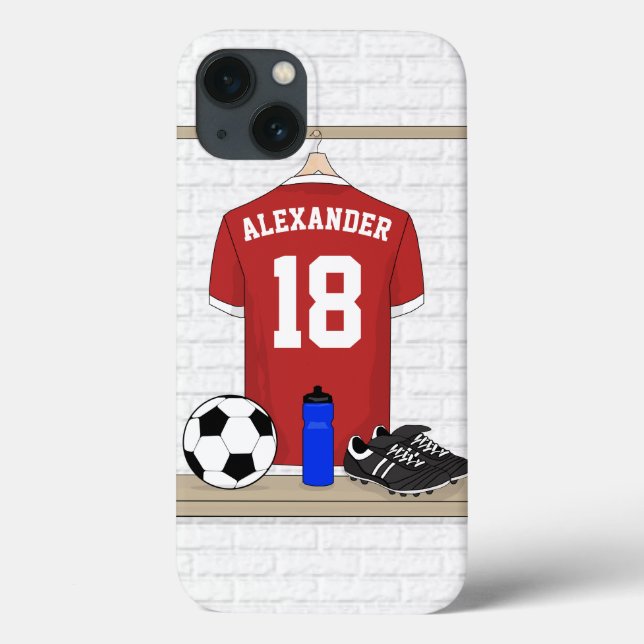 Funda De Case-Mate Para iPhone Jersey de fútbol rojo y blanco personalizado (Reverso)