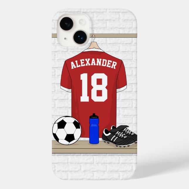 Funda De Case-Mate Para iPhone Jersey de fútbol rojo y blanco personalizado (Reverso )