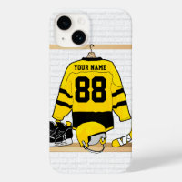 Jersey de hockey sobre hielo amarillo y negro pers