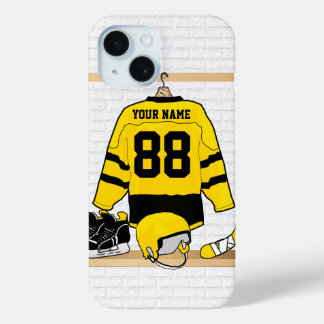 Funda Para iPhone 15 Jersey de hockey sobre hielo amarillo y negro pers