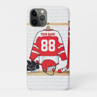 Jersey de hockey sobre hielo rojo y blanco persona