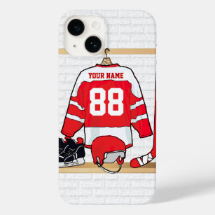 Funda Para iPhone 14 De Case-Mate Jersey de hockey sobre hielo rojo y blanco persona