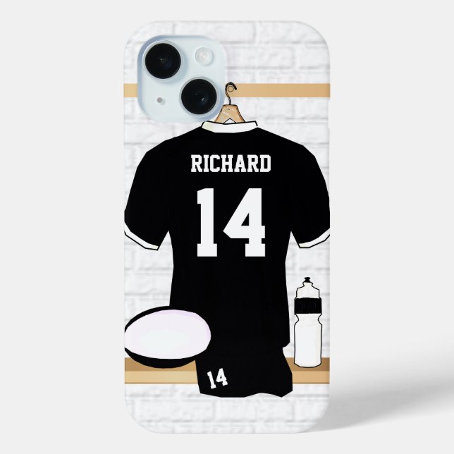 Funda De Case-Mate Para iPhone Jersey de rubí personalizado negro y blanco (Reverso )