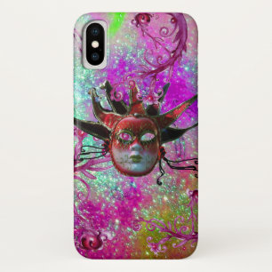 Funda Para iPhone X JESTER ROJO NEGRO MÁSCARA Mascarada Fiesta Azul Pú