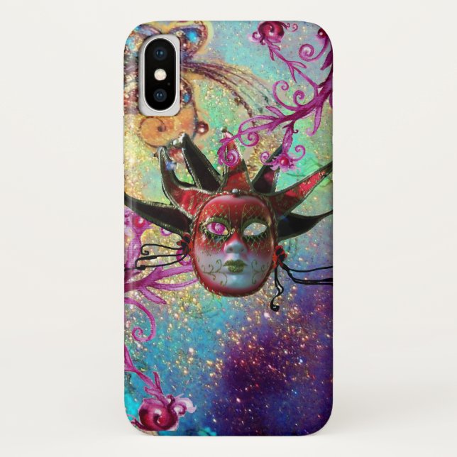 Funda De Case-Mate Para iPhone JESTER ROJO NEGRO MÁSCARA Mascarada Fiesta Azul ve (Reverso)